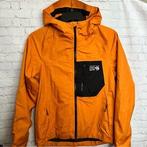 Mountain Hardwear Men Size S Hooded Rainlands Rain Jacket Orange Windbreaker